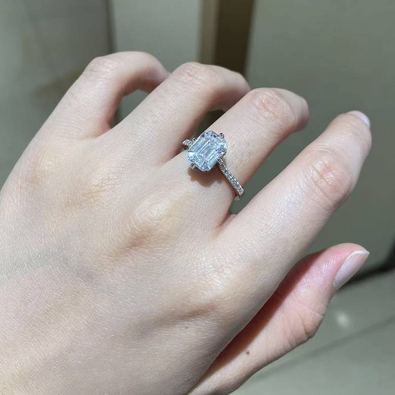 长方钻Women's RingS925银镀白金定制选款Moissanite2.0ct/副石高碳钻